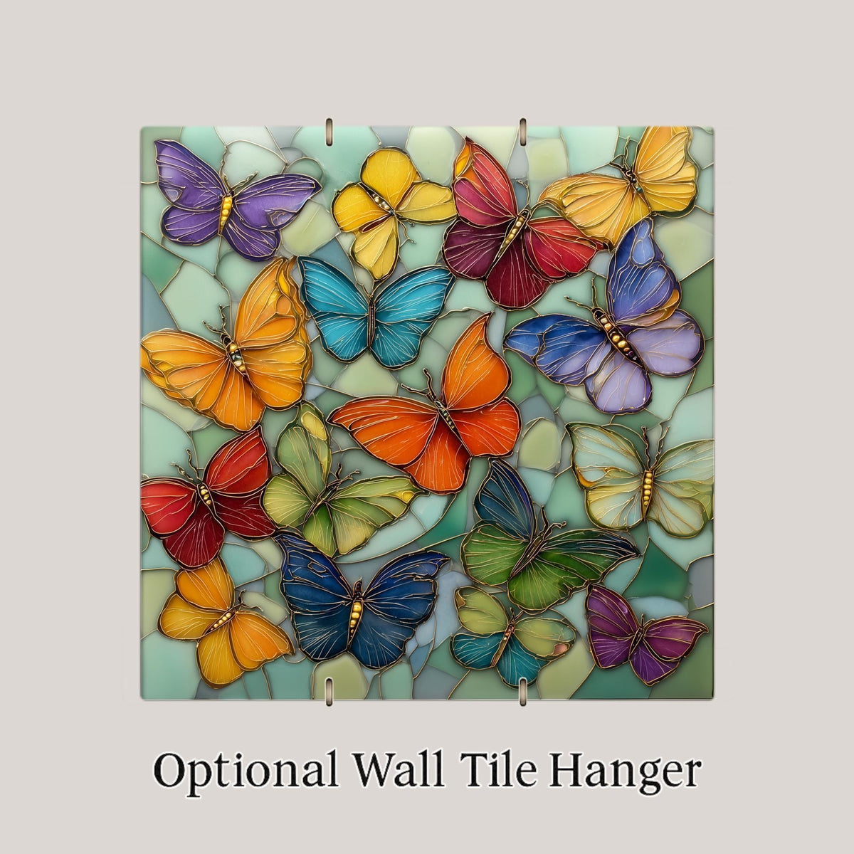 Butterfly Ceramic Art Tile – Stained Glass Style Colorful Garden Wall Decor, Nature Lover Spring Gift