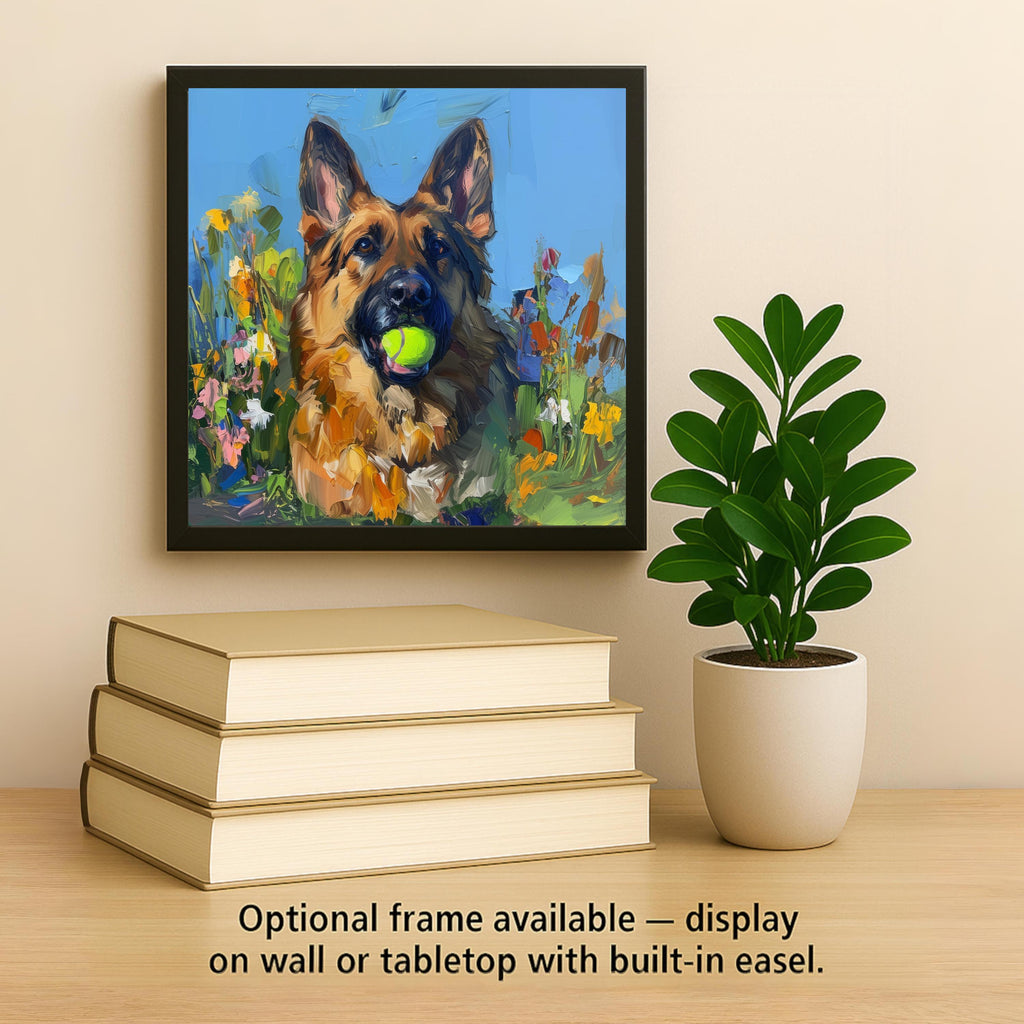 German Shepherd Dog Painting Ceramic Art Tile – Colorful Pet Wall Decor, Playful Dog Lover