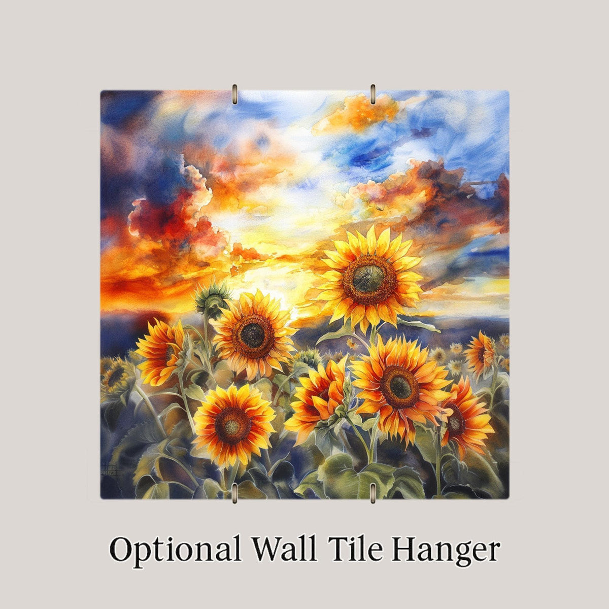 Sunflower Sunset Watercolor Ceramic Art Tile: Nature Wall Decor Floral Home Decor Art Lover Gift Wall Art