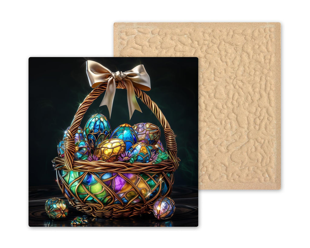 Luxury Easter Basket Wall Art Ceramic Tile Stained Glass Style Jewel Tone Decor Elegant Spring Christian Gift Tile