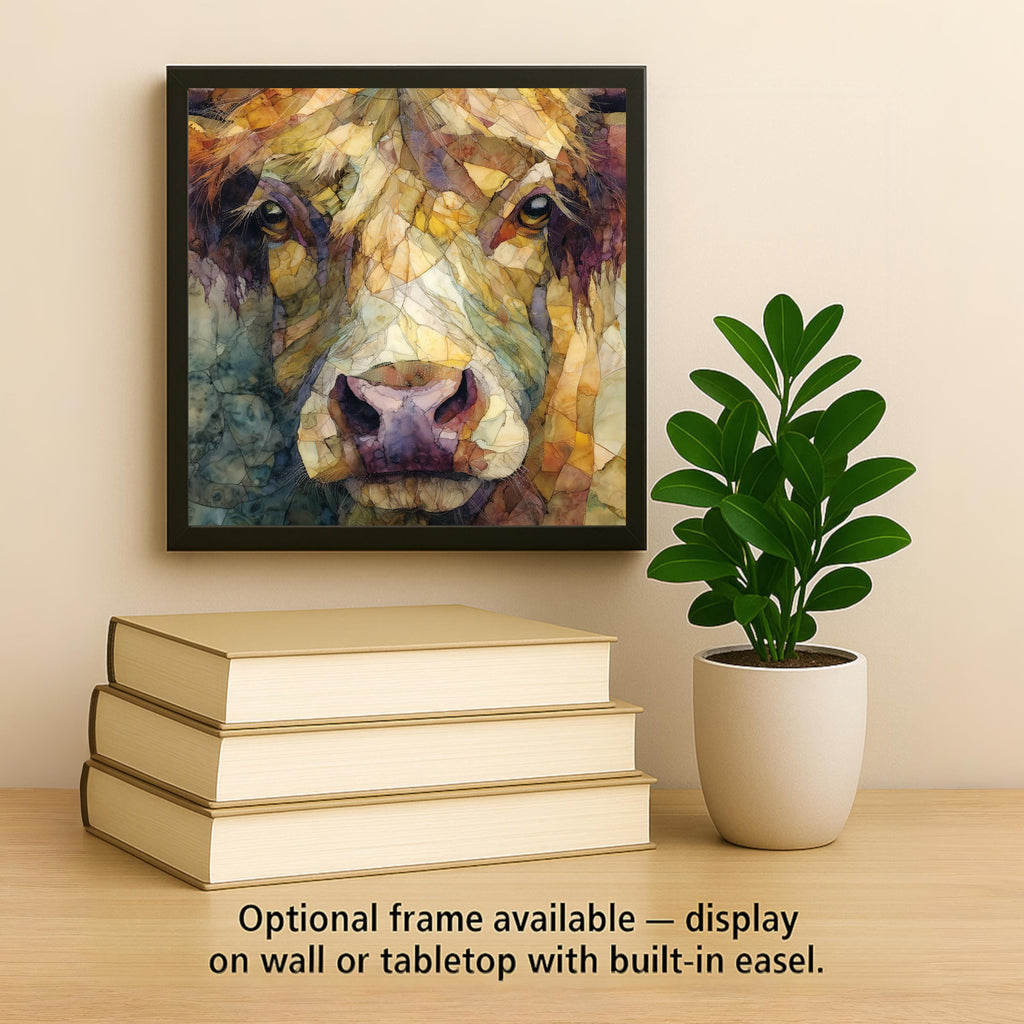 Highland Cow Ceramic Art Tile – Stained Glass Style Farmhouse Wall Decor, Rustic Country Animal Lover Gift