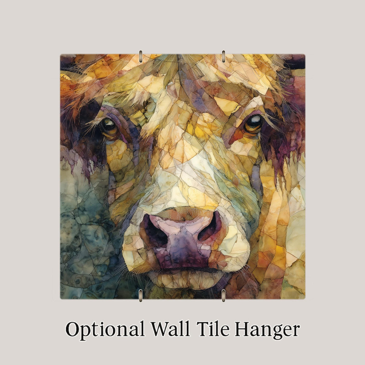 Highland Cow Ceramic Art Tile – Stained Glass Style Farmhouse Wall Decor, Rustic Country Animal Lover Gift