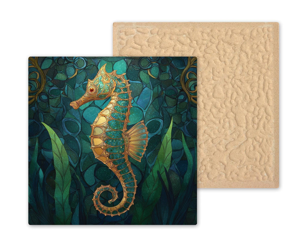 Seahorse Wall Art Ceramic Tile Coastal Gift Golden Seahorse Decor Ocean Nature Art Place Identity