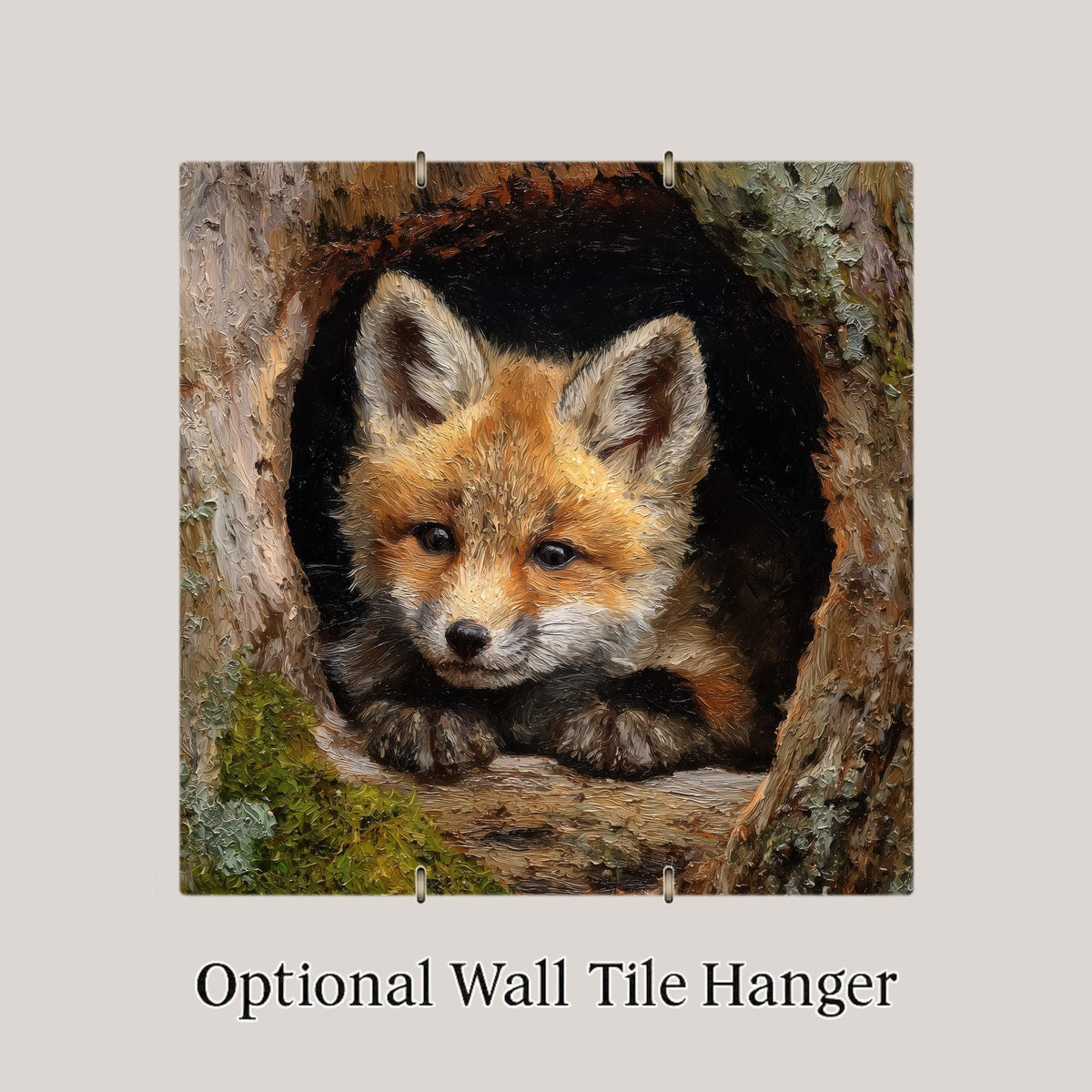 Baby Fox Stained Glass Style Ceramic Art Tile – Woodland Nursery Wall Decor, Rustic Forest Nature Gift