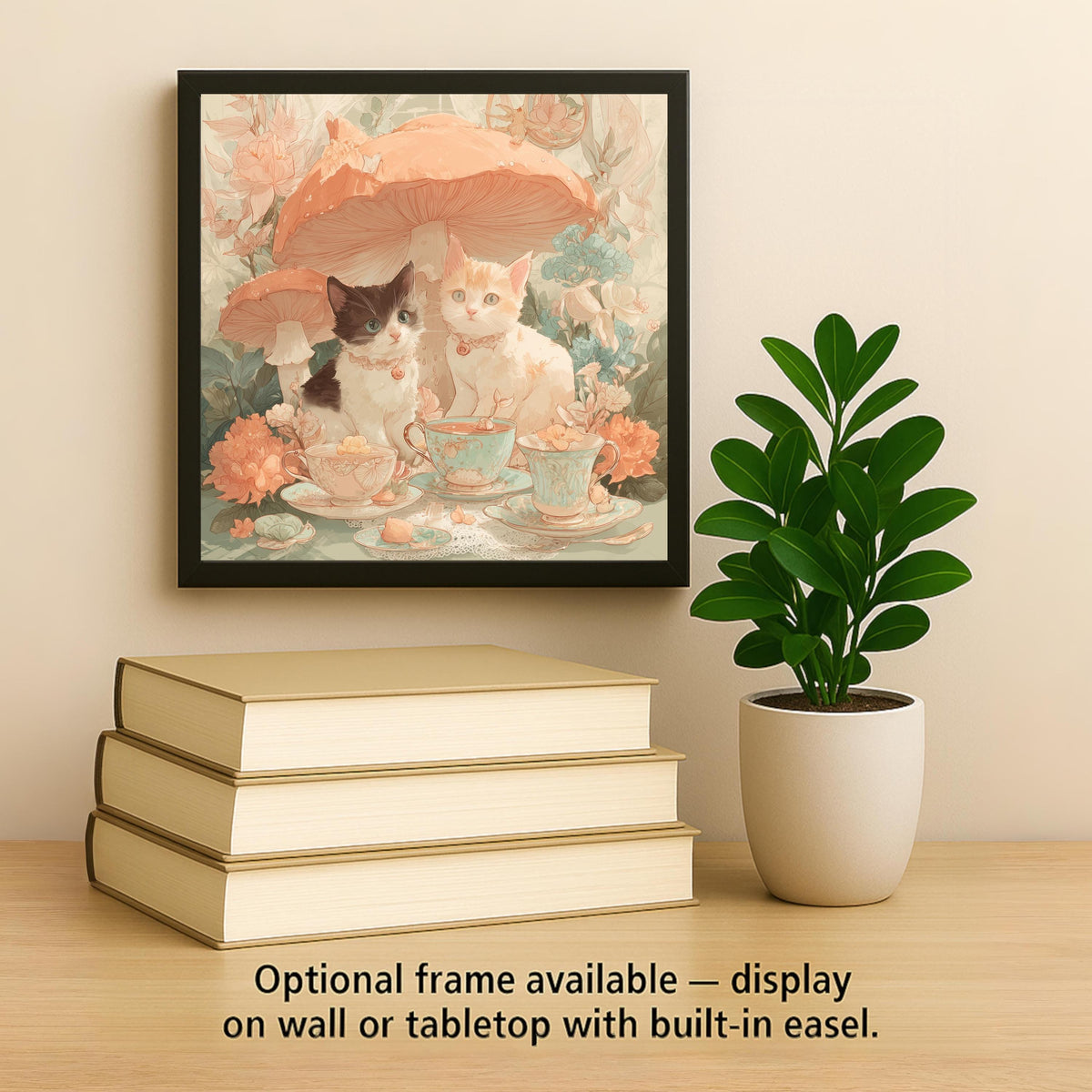 Kittens Tea Party Wall Art Ceramic Tile Whimsical Cat Gift Fantasy Cat Decor Fairytale Tile