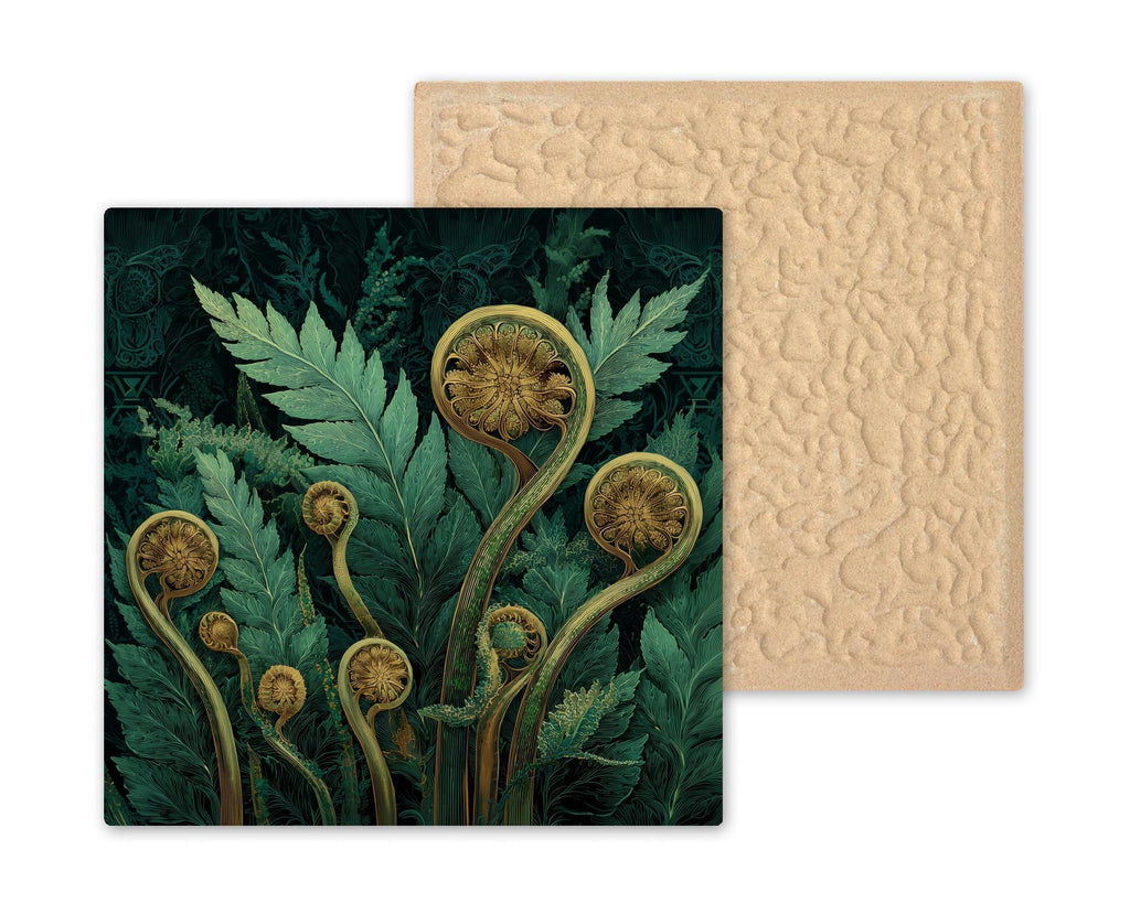Fern Wall Art Ceramic Tile – Art Nouveau Botanical Decor, Emerald Green Woodland Home Decor
