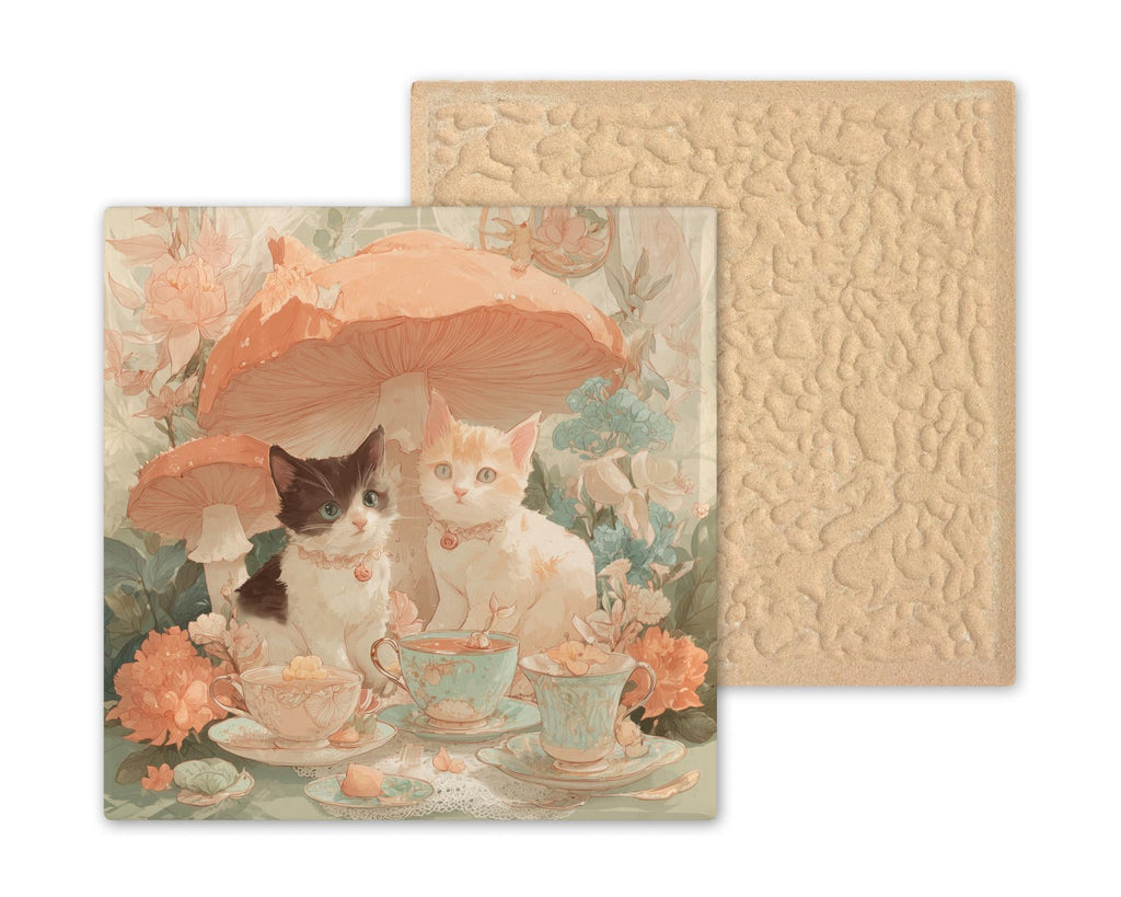 Kittens Tea Party Wall Art Ceramic Tile Whimsical Cat Gift Fantasy Cat Decor Fairytale Tile