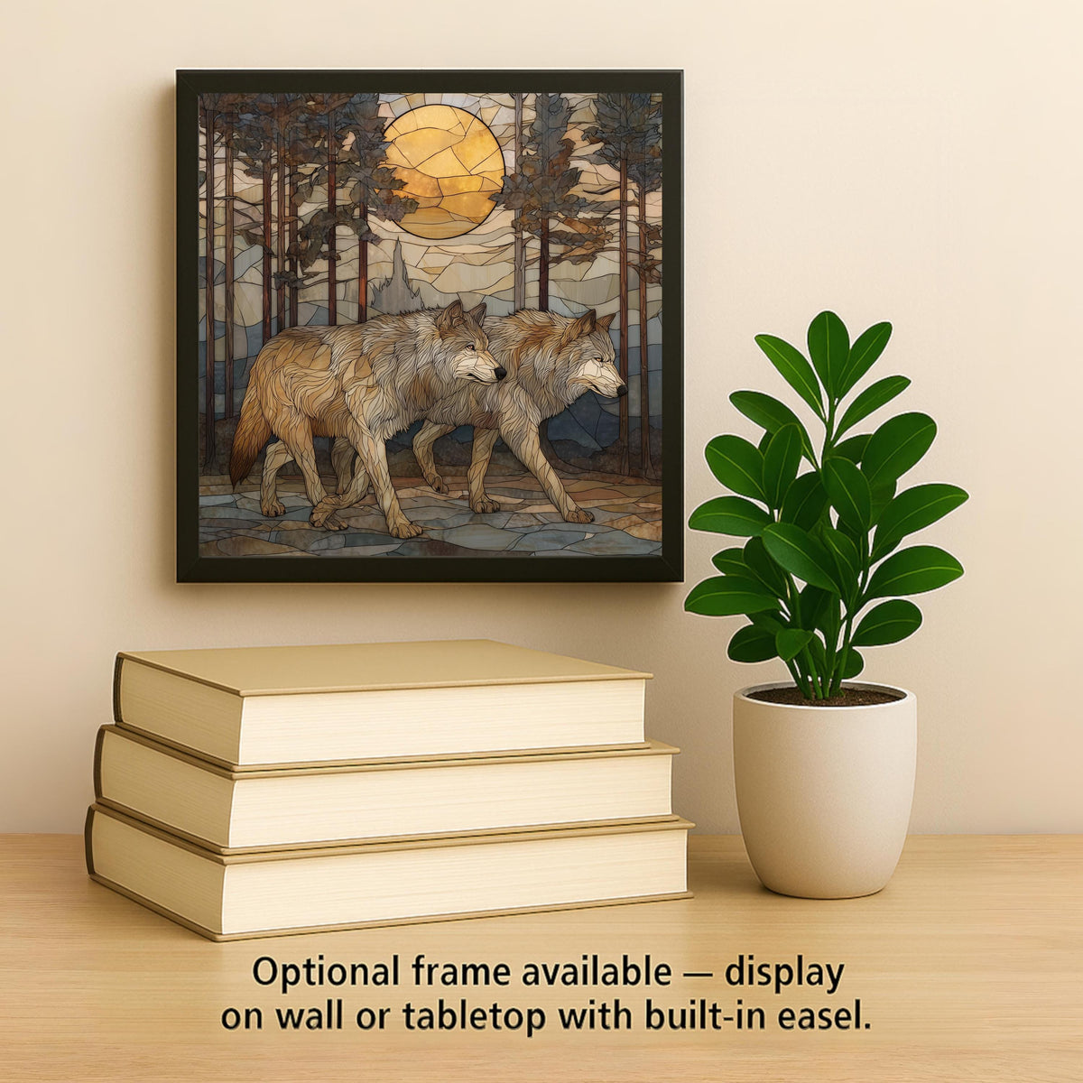 Wolf Pair Wall Art Ceramic Tile Stained Glass Style Anniversary Gift Couple Decor Nature Art Symbolic