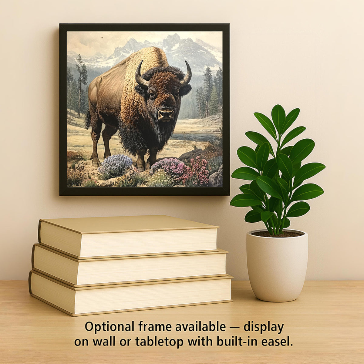 American Buffalo Wall Art Ceramic Tile Western Gift Vintage Wildlife Decor Bison Art Nature Lover Cabin Gift Tile