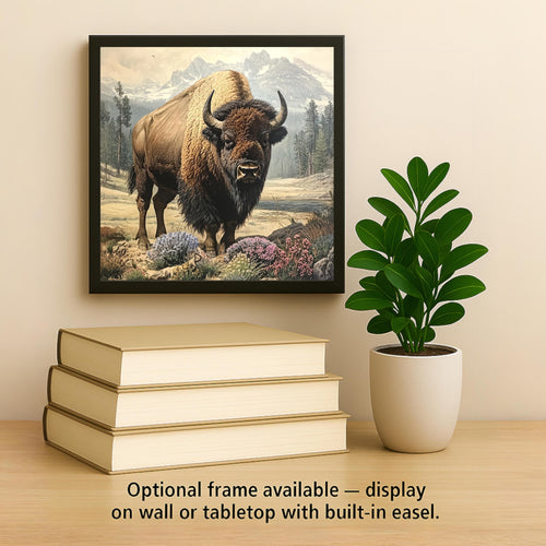 American Buffalo Wall Art Ceramic Tile Western Gift Vintage Wildlife Decor Bison Art Nature Lover Cabin Gift Tile