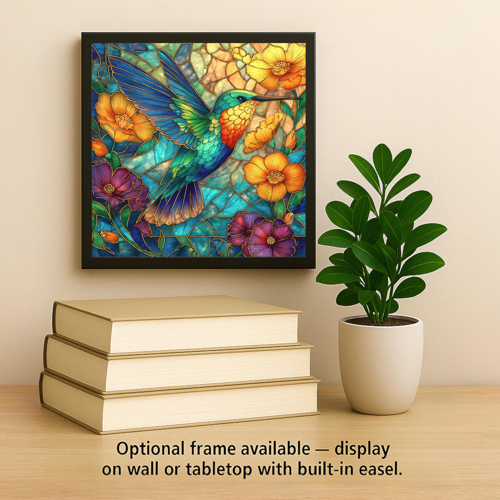Hummingbird Ceramic Tile Art: Stained Glass Style Nature Decor