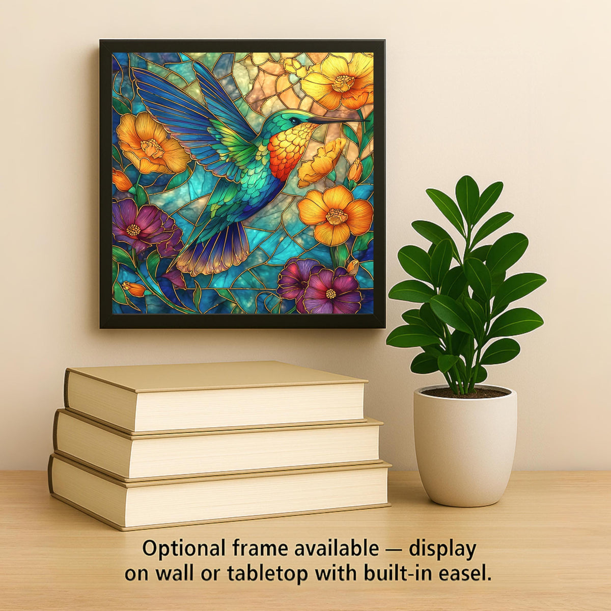 Hummingbird Ceramic Tile Art: Stained Glass Style Nature Decor