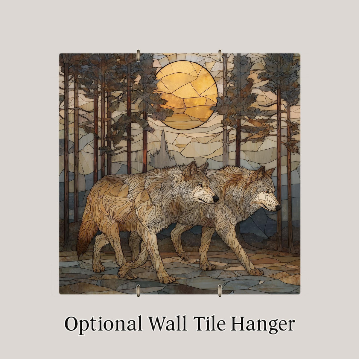 Wolf Pair Wall Art Ceramic Tile Stained Glass Style Anniversary Gift Couple Decor Nature Art Symbolic