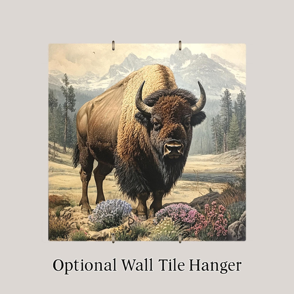 American Buffalo Wall Art Ceramic Tile Western Gift Vintage Wildlife Decor Bison Art Nature Lover Cabin Gift Tile