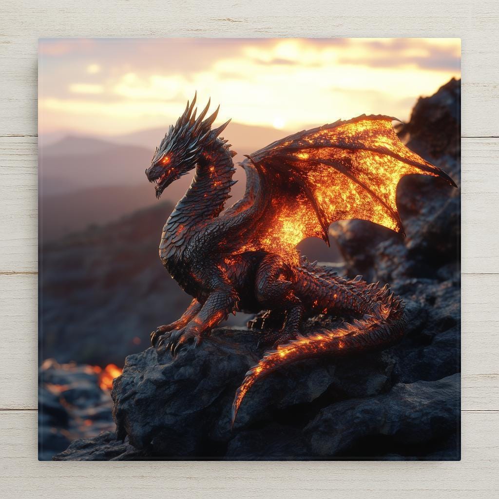 This fiery dragon ceramic tile art depicts a legendary beast in molten detail—perfect fantasy décor for gothic, medieval, or dragon-themed spaces.