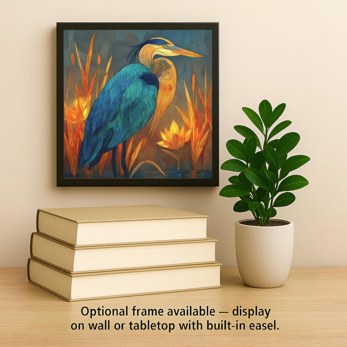 Teal Amber Heron Wall Art Ceramic Tile Birdwatcher Gift Stained Glass Style Decor Coastal Bird Art Heron Lover Gift Tile