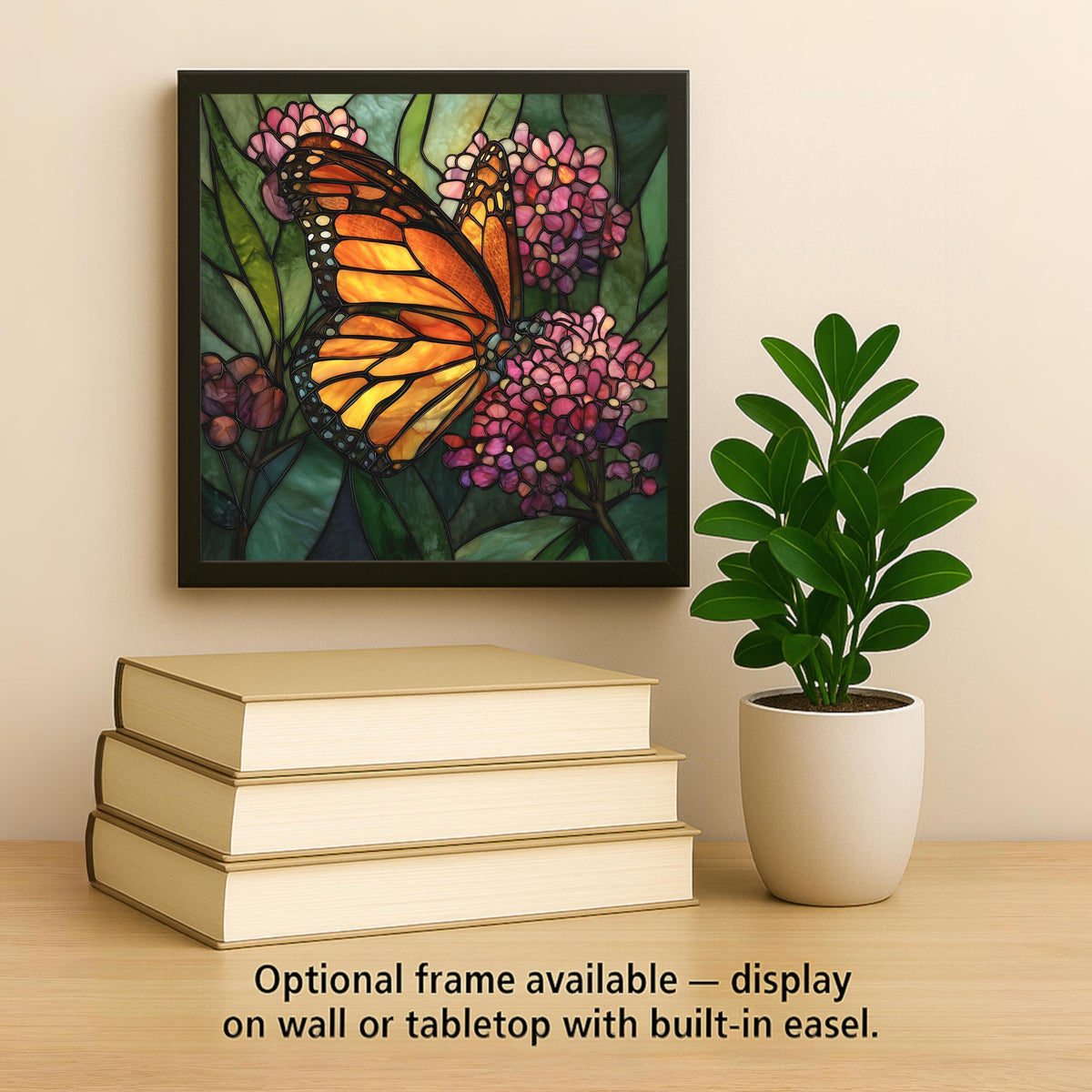 Monarch Butterfly Wall Art Ceramic Tile Stained Glass Style Floral Garden Decor Orange Butterfly Botanical Gift Tile
