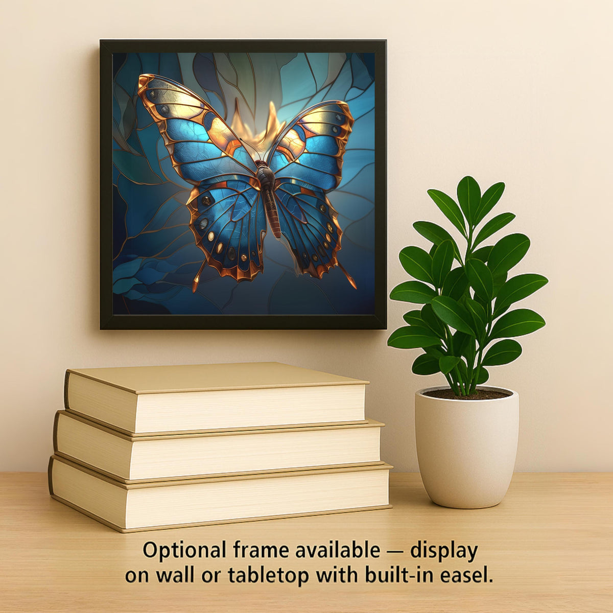 Blue Butterfly Wall Art Ceramic Tile – Stained Glass Butterfly Decor – Teal Nature Wall Decor – Botanical Home Decor Gift