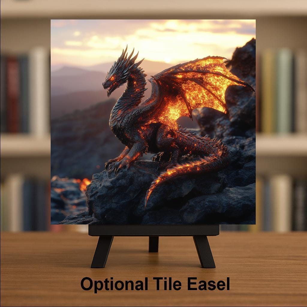 Fiery Dragon Wall Art Ceramic Tile Medieval Gift Lava Decor Myth Legend Art Fantasy Home Gift Tile