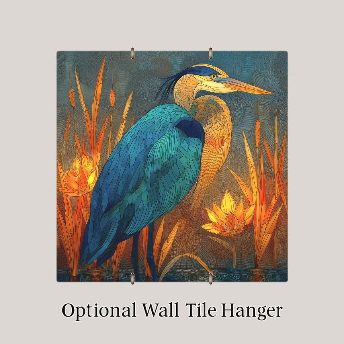 Teal Amber Heron Wall Art Ceramic Tile Birdwatcher Gift Stained Glass Style Decor Coastal Bird Art Heron Lover Gift Tile