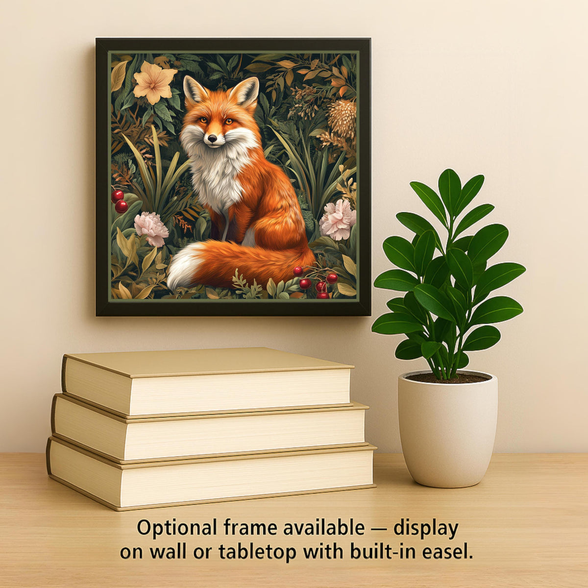 Fox Wall Art Ceramic Tile Art Nouveau Gift William Morris Style Woodland Nature Fox Lover Botanical Decor Art