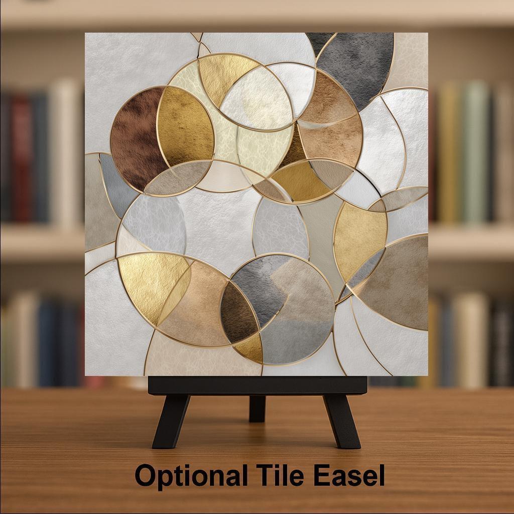 Abstract Circles Stained Glass Style Ceramic Art Tile – Sacred Geometry Wall Decor, Zen Balance Spiritual Gift
