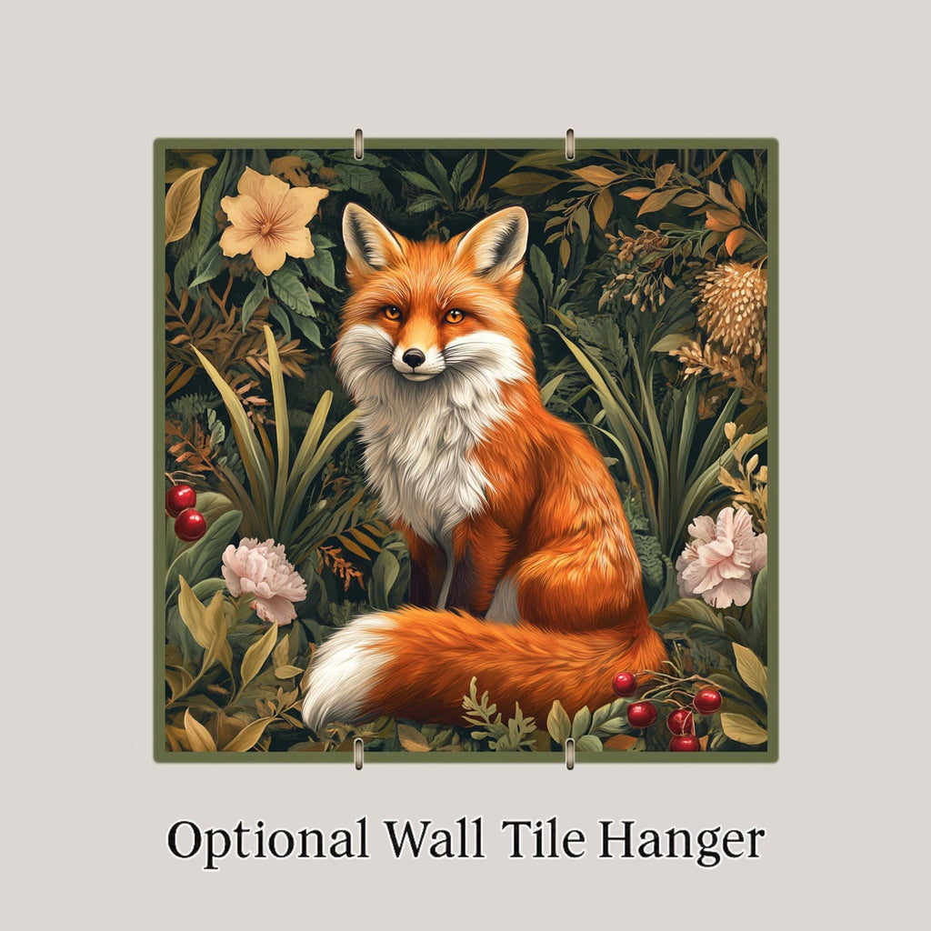 Fox Wall Art Ceramic Tile Art Nouveau Gift William Morris Style Woodland Nature Fox Lover Botanical Decor Art