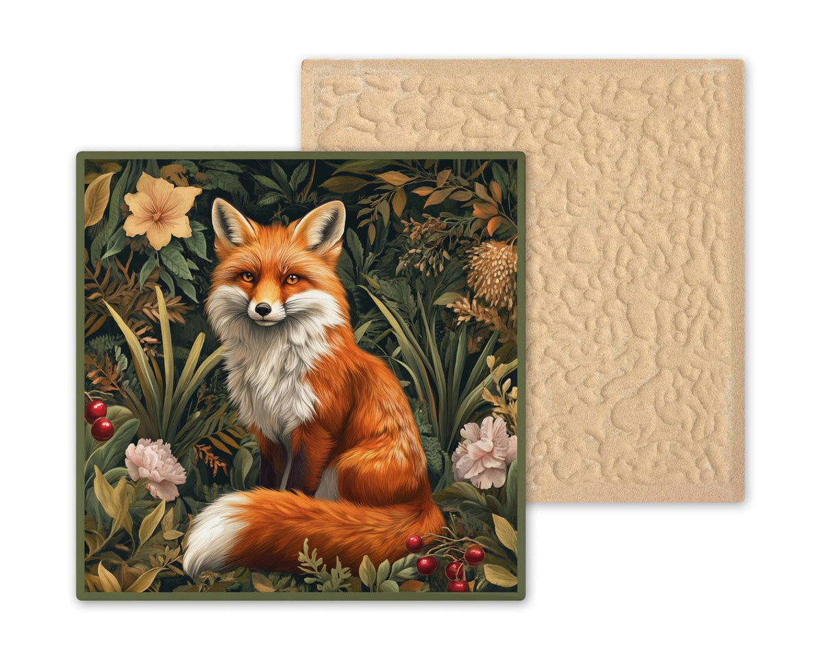 Fox Wall Art Ceramic Tile Art Nouveau Gift William Morris Style Woodland Nature Fox Lover Botanical Decor Art