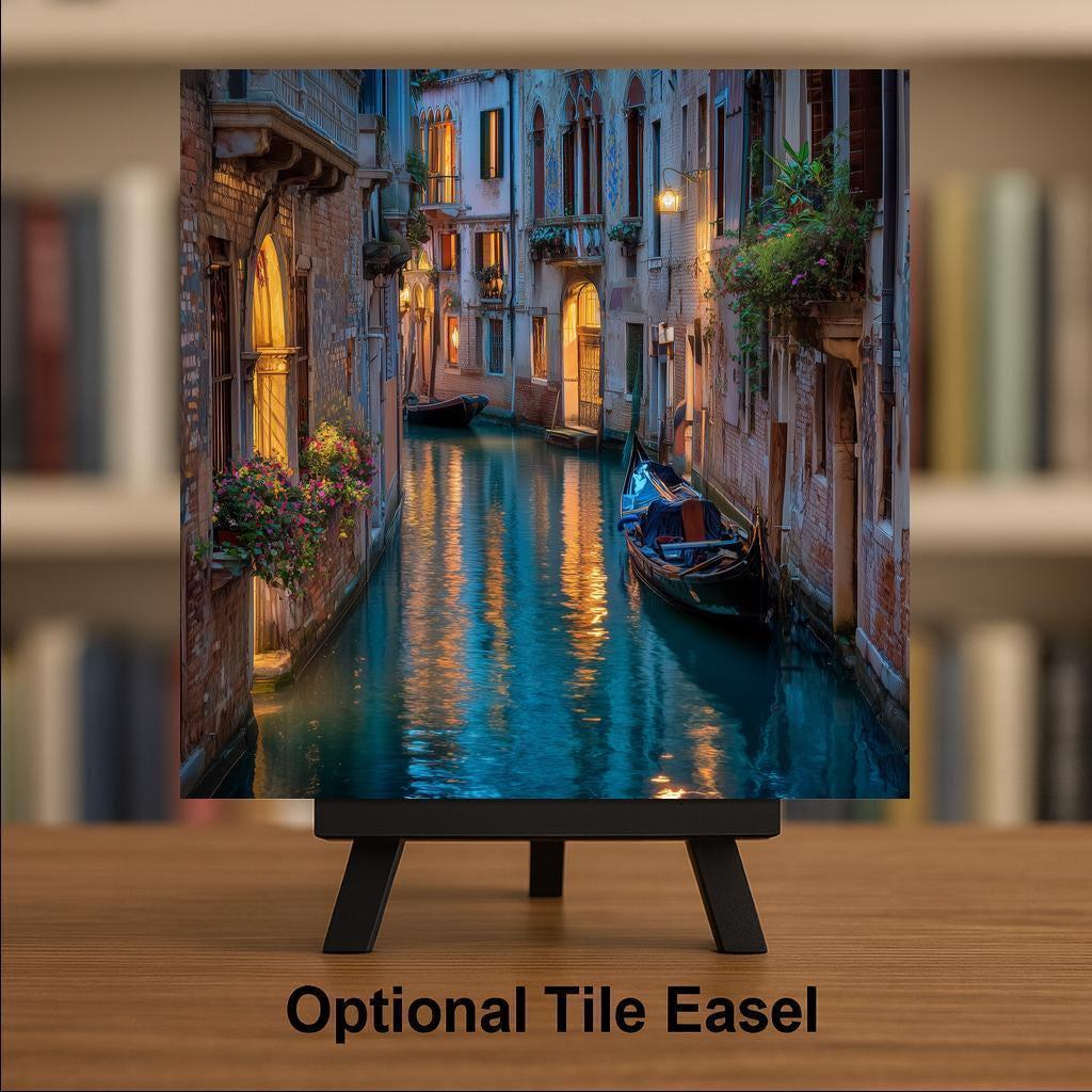 Venice Canal Night Wall Art Ceramic Tile Italy Gift Romantic Decor European Travel Art Venetian Gift Tile