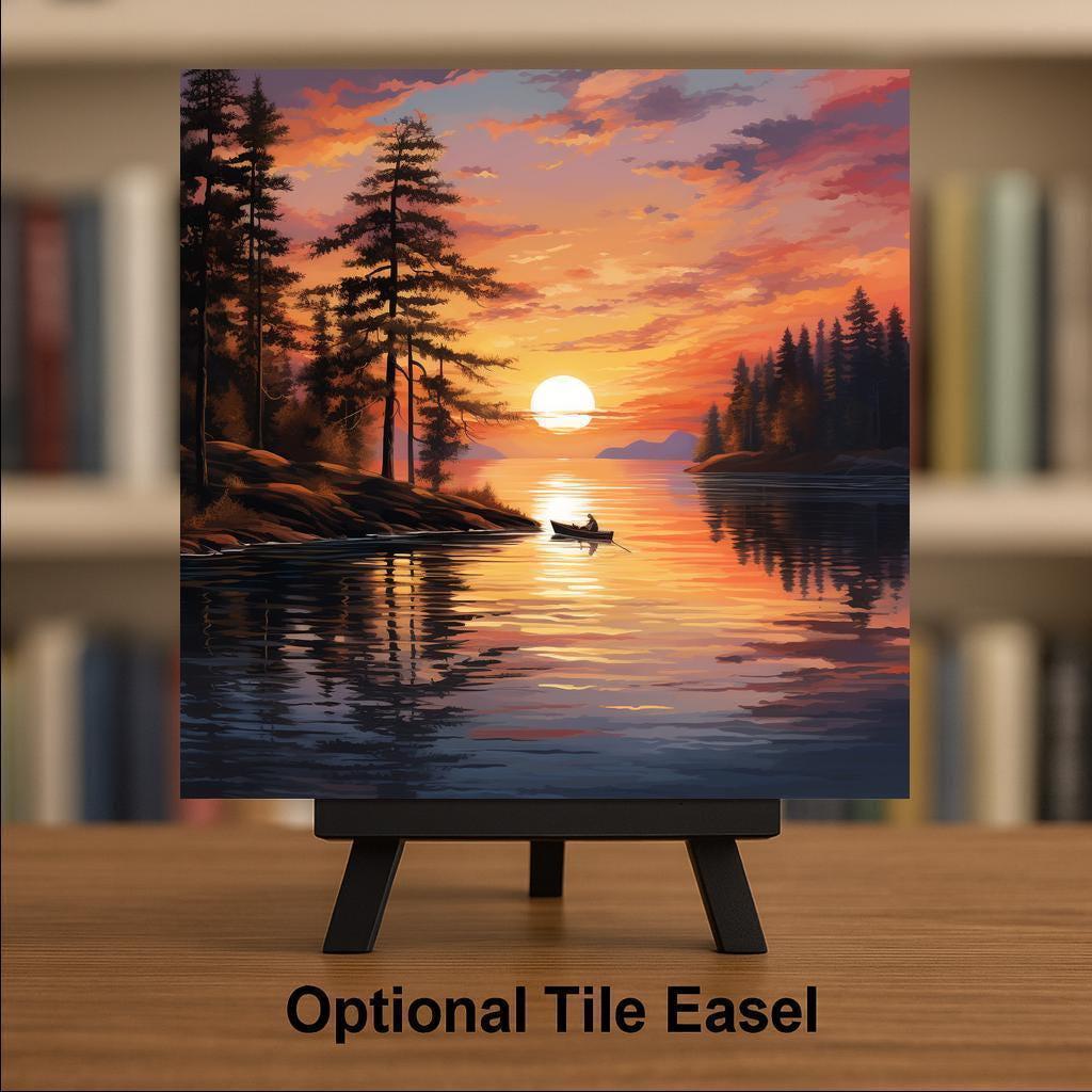Lake Canoe Wall Art Ceramic Tile Cabin Lake House Decor Sunset Rustic Wall Decor Lake Lover Outdoorsman Gift Accent Tile