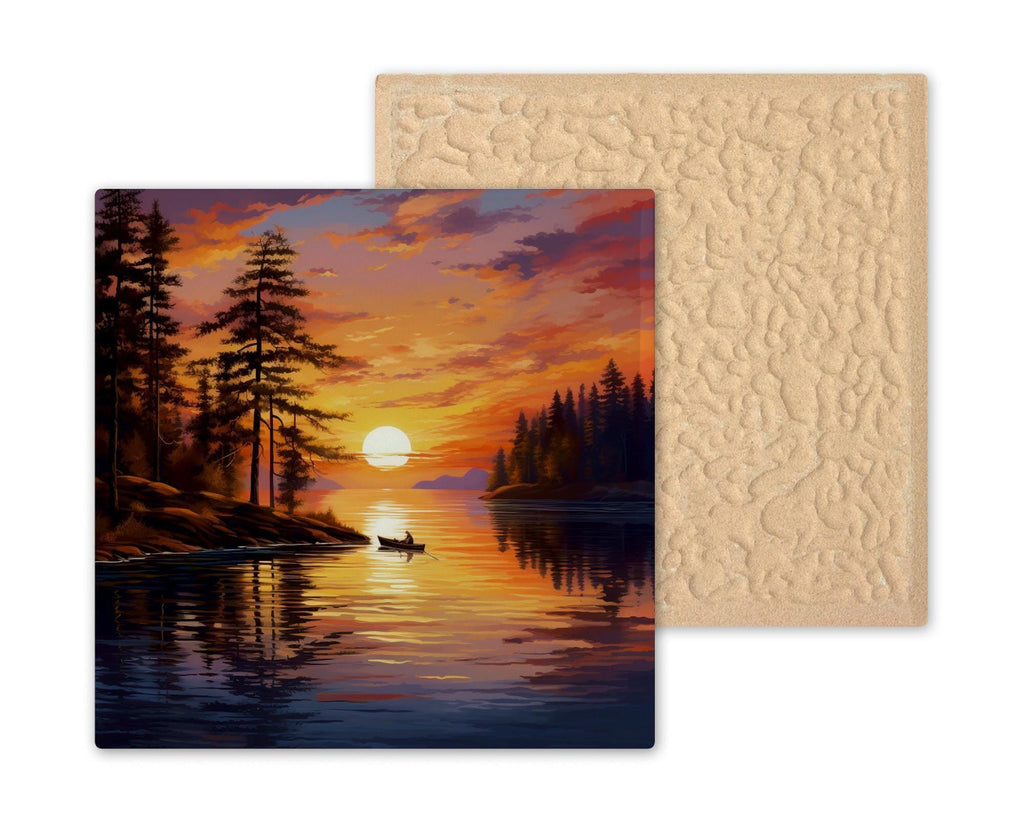 Lake Canoe Wall Art Ceramic Tile Cabin Lake House Decor Sunset Rustic Wall Decor Lake Lover Outdoorsman Gift Accent Tile