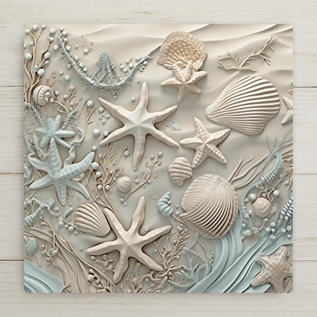 Starfish Wall Art Ceramic Tile Coastal Gift Beach House Decor 3D Effect Ocean Nature Art Seashell Gift