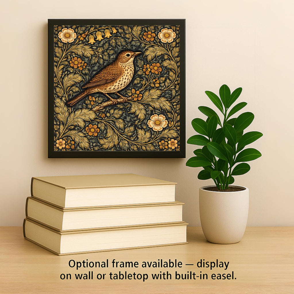 Bird Wall Art Ceramic Tile – William Morris Style Botanical Decor – Cottagecore Wall Decor – Vintage Floral Home Decor Gift