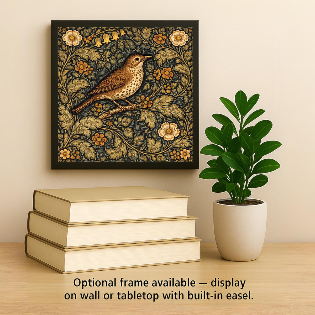 Bird Wall Art Ceramic Tile – William Morris Style Botanical Decor – Cottagecore Wall Decor – Vintage Floral Home Decor Gift