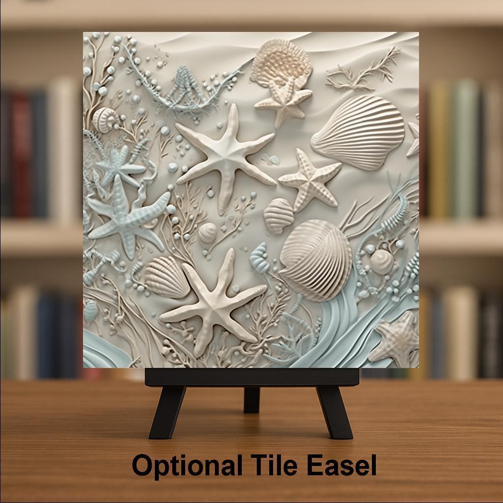 Starfish Wall Art Ceramic Tile Coastal Gift Beach House Decor 3D Effect Ocean Nature Art Seashell Gift