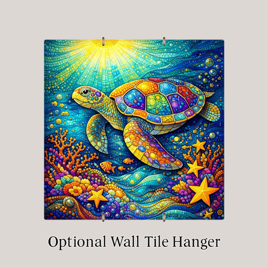 Sea Turtle Stained Glass Style Ceramic Art Tile – Coastal Ocean Wall Decor, Nautical Beach House Gift