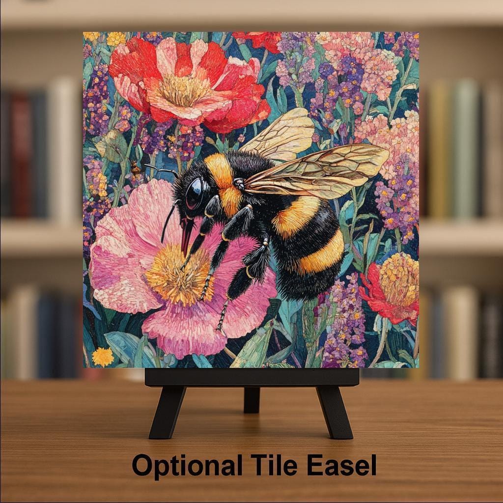 Bee Ceramic Art Tile – Art Nouveau Style, William Morris, Bee Lover Beekeeper Gift, Botanical Garden Nature Art Decor