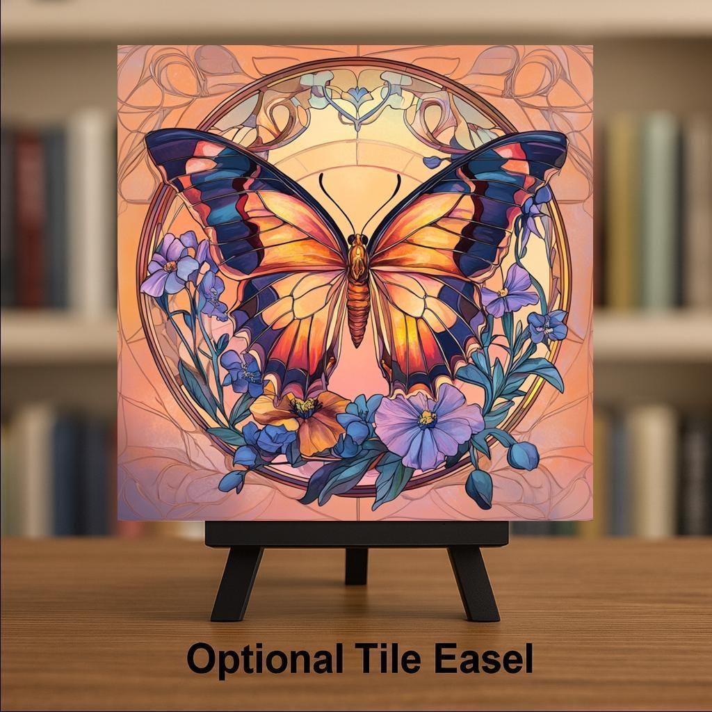 Butterfly Wall Art Ceramic Tile Butterfly Lover Gift Garden Decor Nature Gift Bathroom Art Floral Tile
