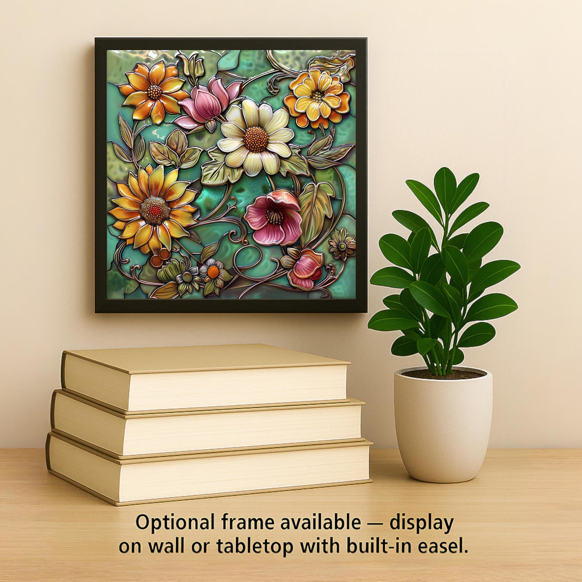 Botanical Garden Stained Glass Style Ceramic Art Tile: Nature Wall Decor Floral Home Decor Art Lover Gift Wall Art Wildflower Garden Bota
