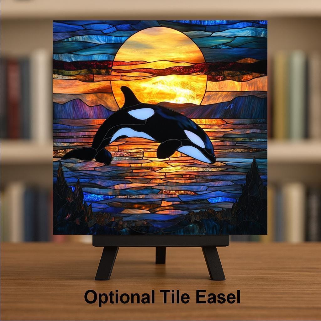 Orca Ceramic Tile Wall Art Ocean Sunset Coastal Whale Killer Whale Beach House Marine Sea Life Decor
