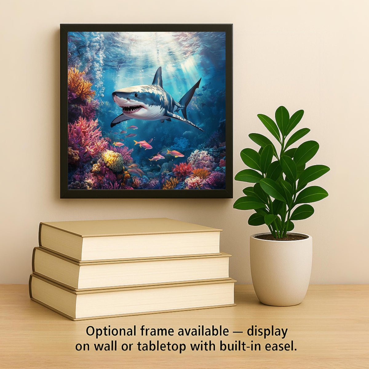 Great White Shark Wall Art Ceramic Tile Ocean Gift Stained Glass Style Decor Marine Art Shark Lover Nature Gift Tile
