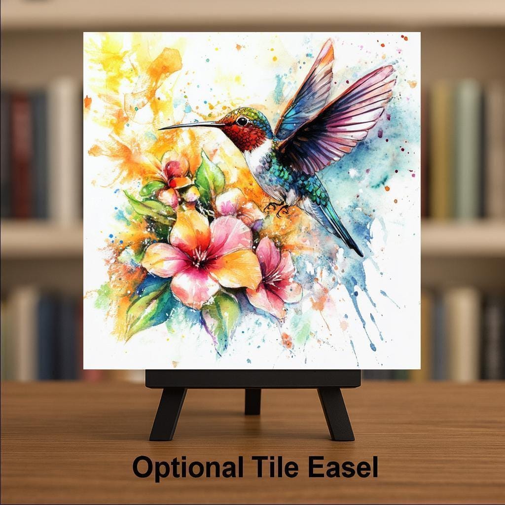 Watercolor Hummingbird Wall Art Ceramic Tile Garden Gift Floral Decor Nature Art Hummingbird Gift Bird Gift Tile