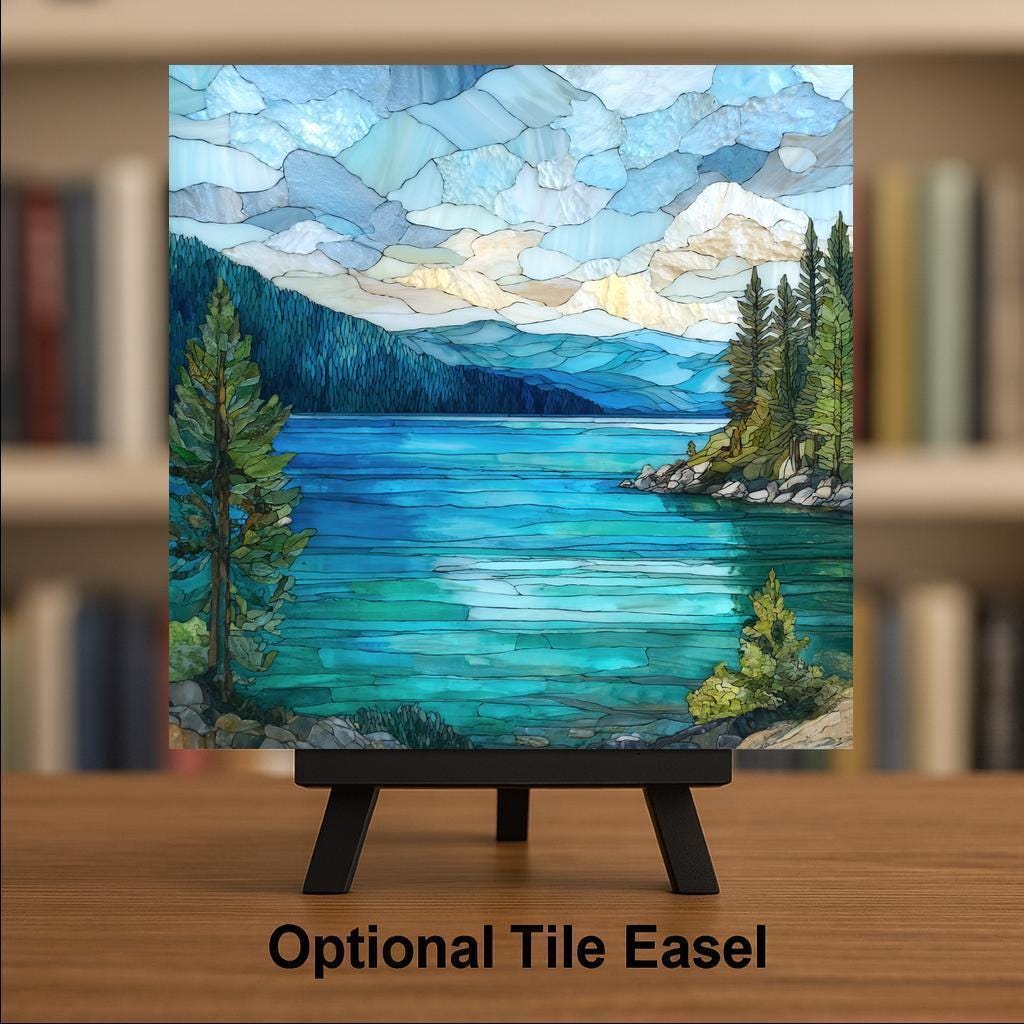 Lake Tahoe Ceramic Tile Wall Art – Alpine Blue Lake Landscape, Mountain Lake Decor, Mosaic Style Nature Wall Art