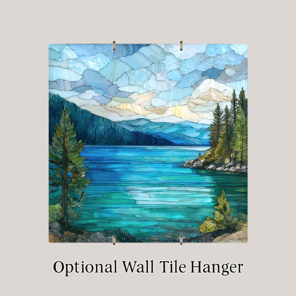Lake Tahoe Ceramic Tile Wall Art – Alpine Blue Lake Landscape, Mountain Lake Decor, Mosaic Style Nature Wall Art