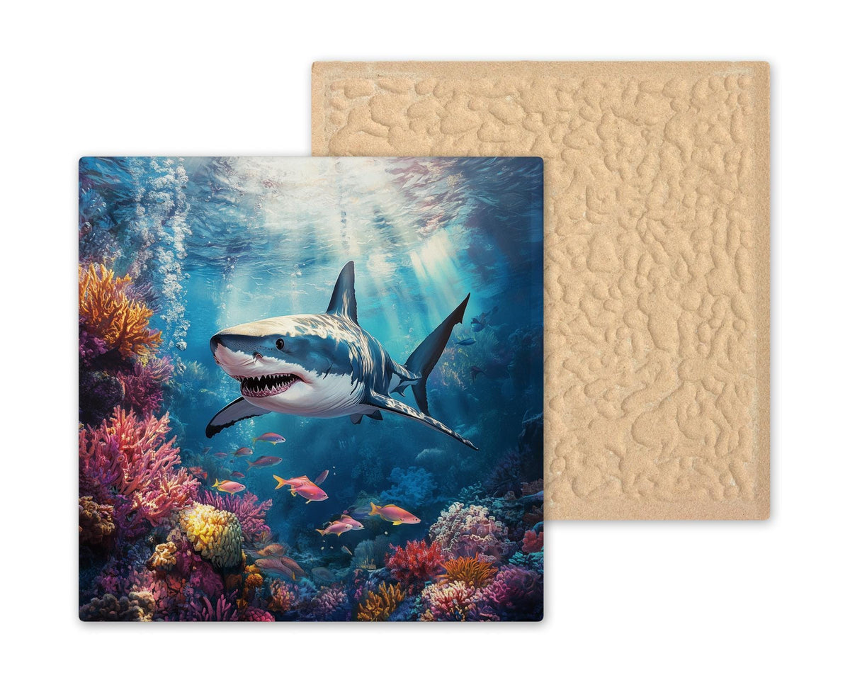 Great White Shark Wall Art Ceramic Tile Ocean Gift Stained Glass Style Decor Marine Art Shark Lover Nature Gift Tile