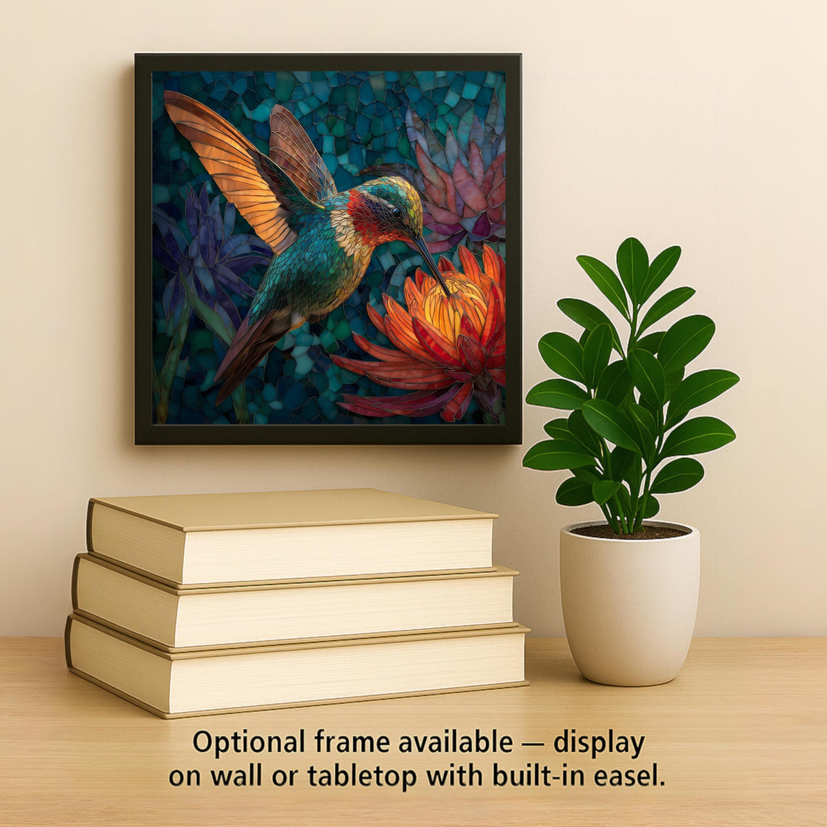 Hummingbird Stained Glass Style Ceramic Art Tile: Nature Wall Decor Bird Lover Gift Home Decor Wall Art Garden Birdwatcher Memorial Bird Art