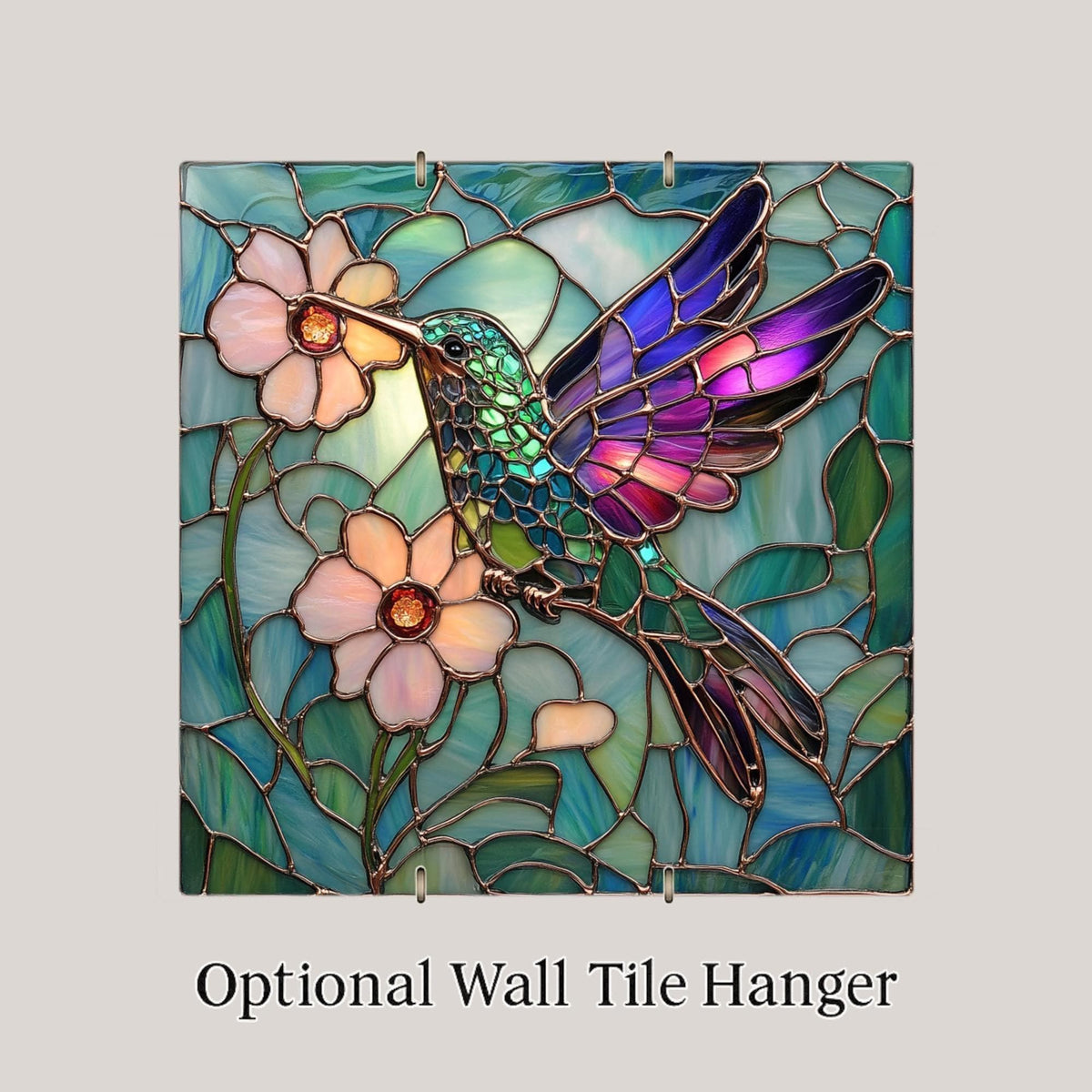 Hummingbird Wall Art Ceramic Tile Stained Glass Style Floral Gift Bird Lover Nature Art Memorial Bird Decor Gift