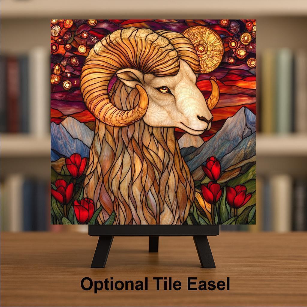 Aries Wall Art Ceramic Tile Zodiac Gift Aries Birthday Decor Ram Zodiac Tile Art