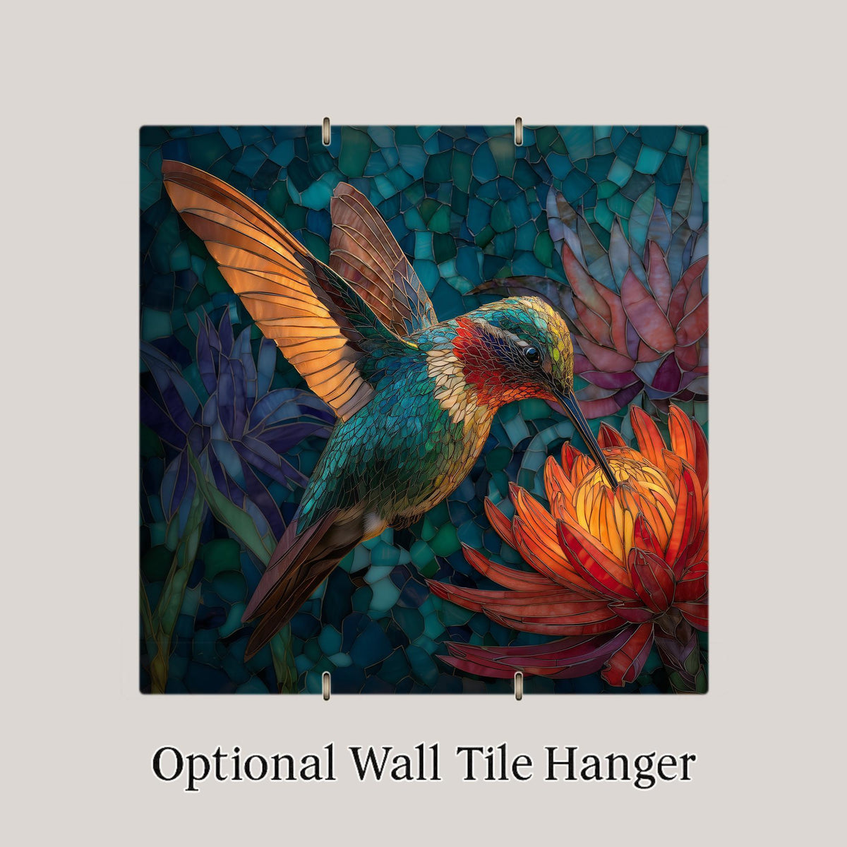 Hummingbird Stained Glass Style Ceramic Art Tile: Nature Wall Decor Bird Lover Gift Home Decor Wall Art Garden Birdwatcher Memorial Bird Art