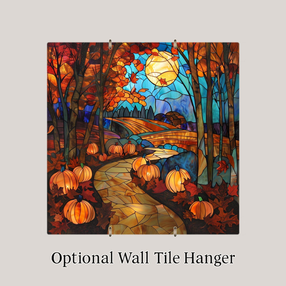Harvest Moon Stained Glass Style Ceramic Art Tile: Night Sky Wall Decor Mystical Home Decor Celestial Wall Art Autumn Harvest Moon Phase Art